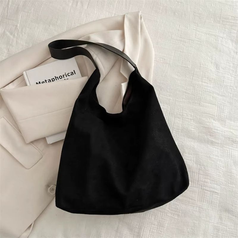 Bolsa Feminina de Ombro Tipo Saco em Suede Sintético Estilo Camurça Ayla