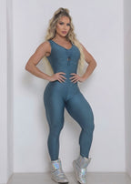 Macacão Fitness Pala Fechada Maria Azul Petróleo