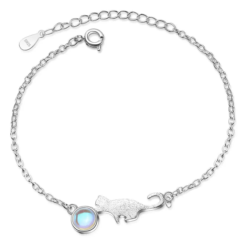 Pulseira Prata Esterlina 925 formato Gatinho mais Gota