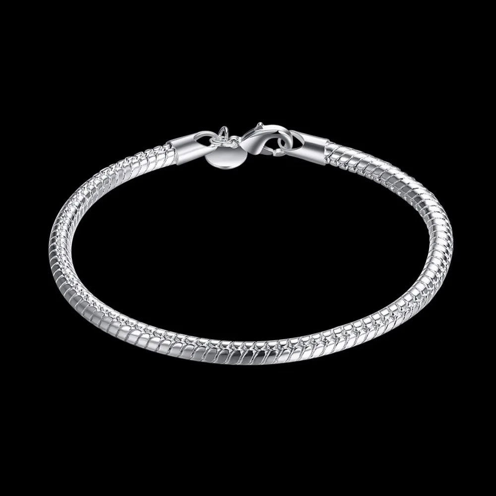 Pulseira Prata Esterlina 925 Serpentina Elegante