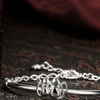 Pulseira Prata Esterlina 925 2 Gatinhos mais Pingente Coração