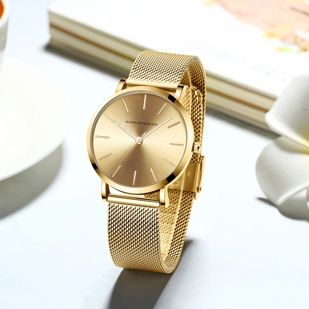 Relógio Feminino Elegante Pulseira Aço Inoxidável Amélie