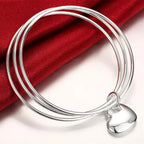 Pulseira Prata Esterlina 925 3 Argolas e Pingente Coração