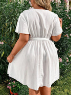 Vestido Plus Size Casual, Bainha com Babado e Manga Esvoaçant