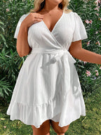 Vestido Plus Size Casual, Bainha com Babado e Manga Esvoaçant
