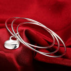 Pulseira Prata Esterlina 925 3 Argolas e Pingente Coração