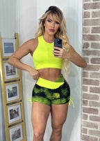 Conjunto Fitness Top Cropped Short Tie Dye com Regulagem