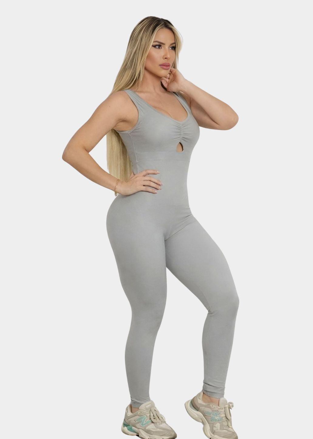 Macacão Fitness Pala Fechada Maria Cinza Zero Transparência